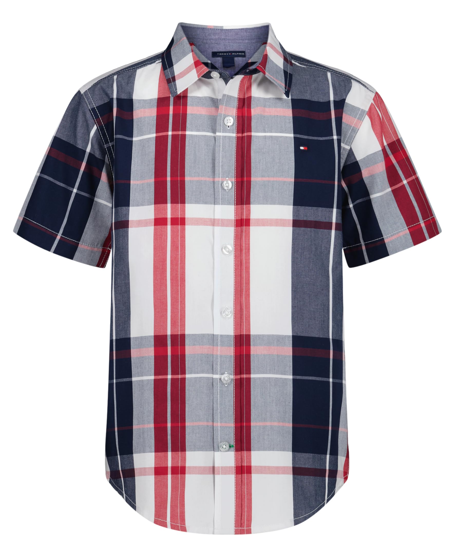 Tommy Hilfiger Boy's Short Sleeve Blue Skies Plaid Shirt (Big Kids)